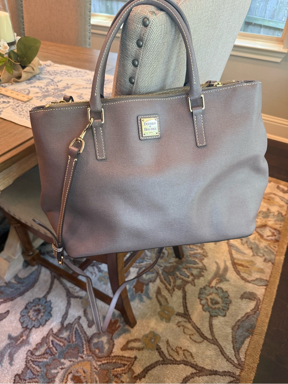 Dooney & Bourke Taupe Leather Satchel with Gold Hardware
